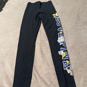 PINK Victoria's Secret Black Leggings with Yellow and White Floral Design